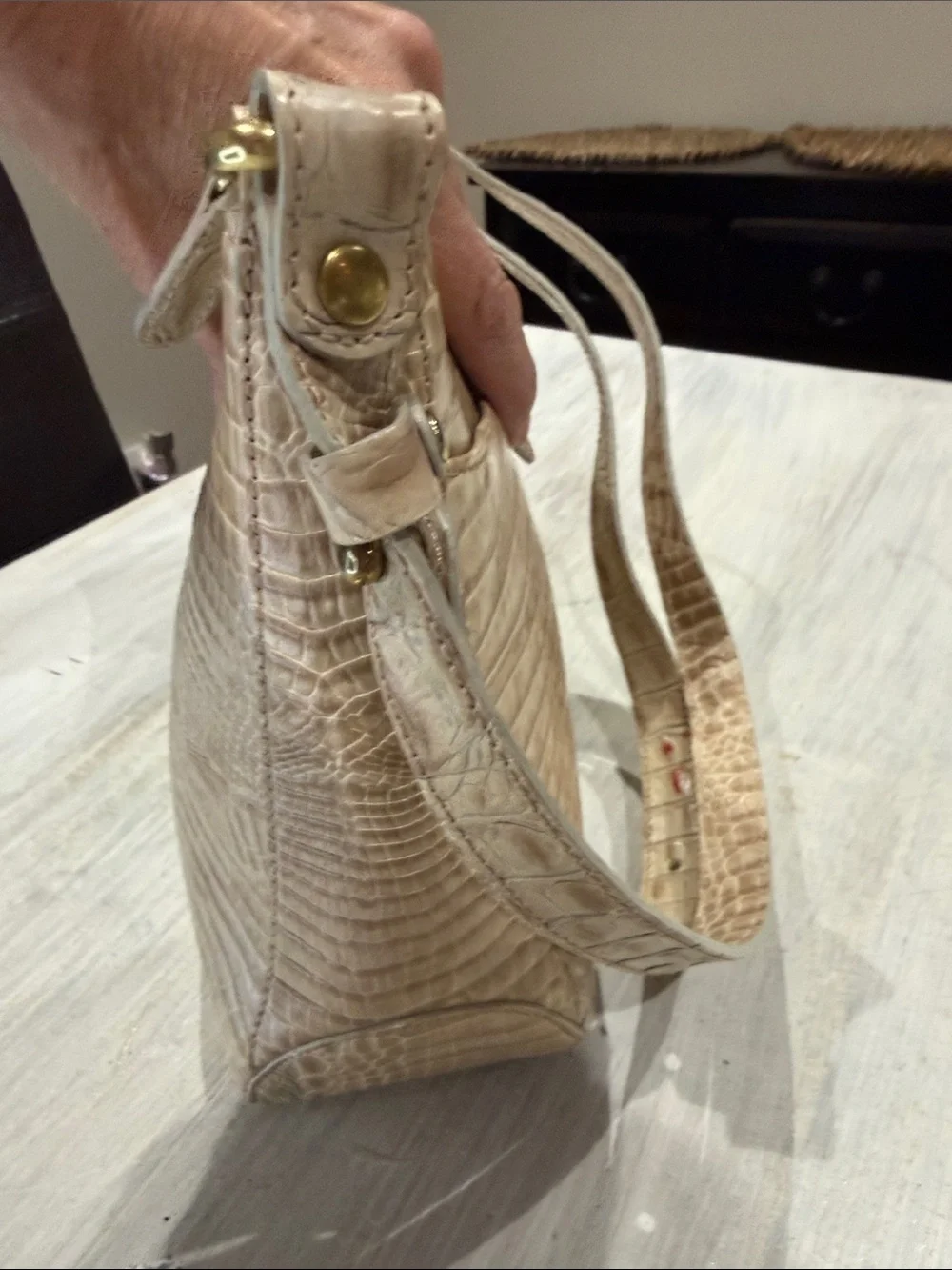 Vintage Brahmin Isabelle Croc-Embossed Hobo in Light Taupe
